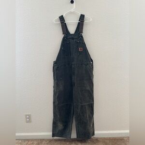 Carhartt Women’s Large 8/10 Bib Overalls Black Workwear Worn Fall